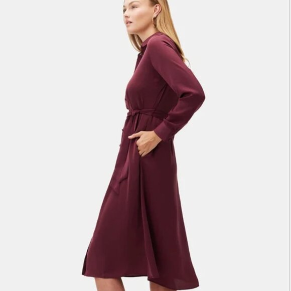Amour Vert Joyce Sustainable Long Sleeve Shirtdress in Maroon Sz Large - Picture 3 of 8